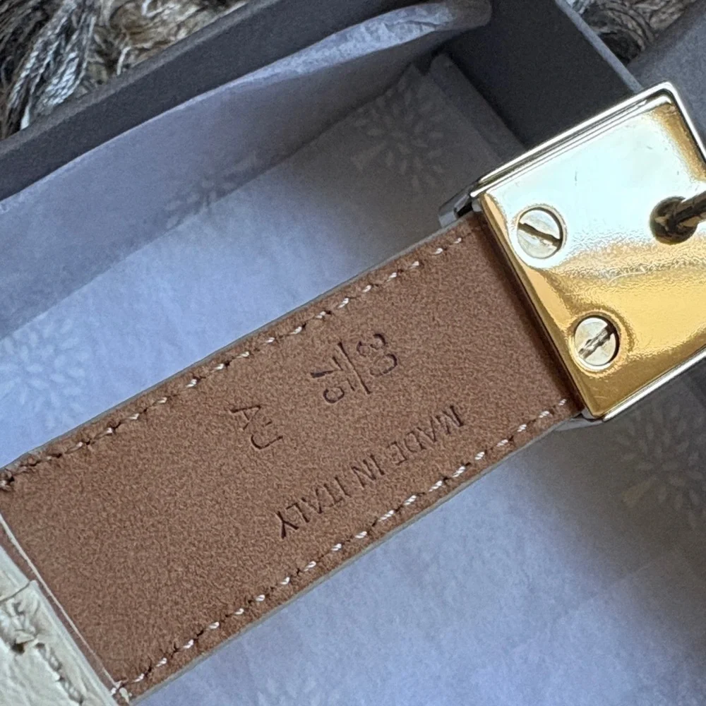 Mulberry Off-White Leather Belt with Gold Logo Buckle